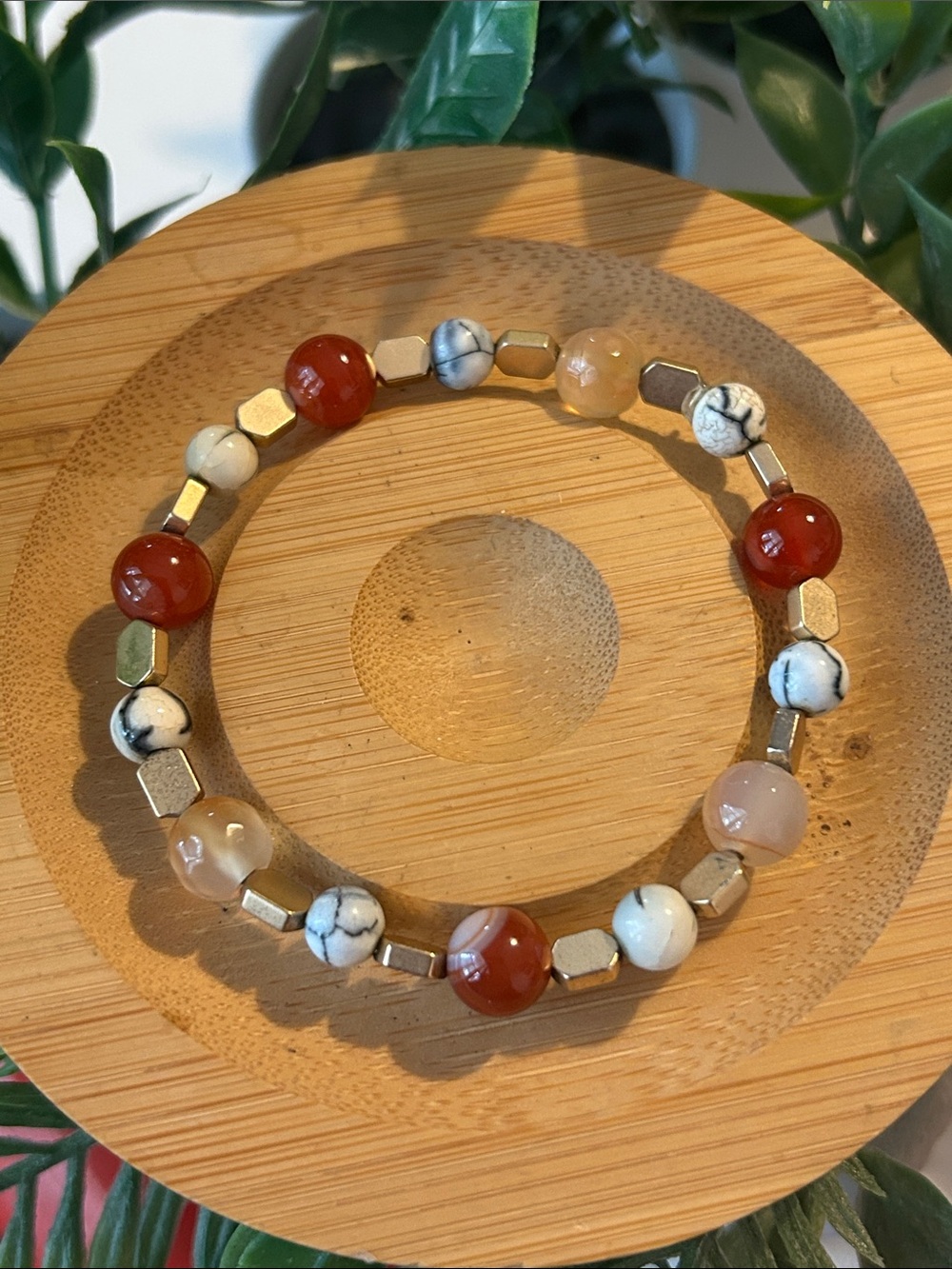 Handmade carnelian + agate + hematite crystal stretch bracelet